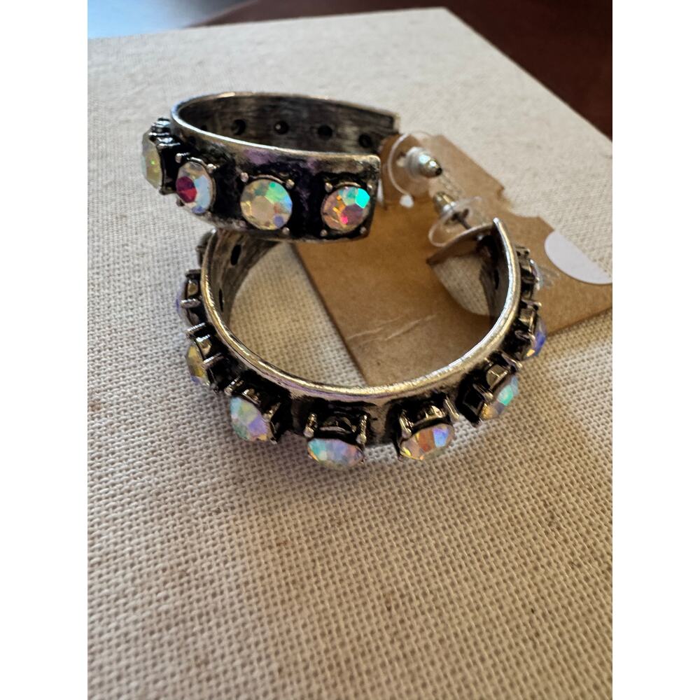 ATG AB Crystal Hoop Earrings Vintage Style Statement Hoops NWOT